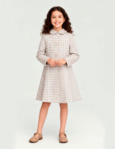 Abrigo Juvenil Cuadro Escocés Café y Blanco para Niña - Gerat